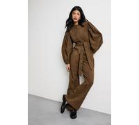 Warehouse Women's Cord Zip Through Belted Jumpsuit in Chocolate | Size: 8 Warehouse Chocolate 8
