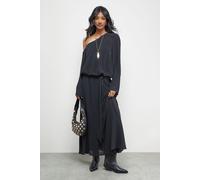 Warehouse Women's Crinkle Chiffon One Shoulder Drop Waist in Black | Size: 8 Warehouse Black 8