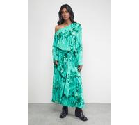 Warehouse Women's Crinkle Chiffon One Shoulder Drop Waist in Green | Size: 8