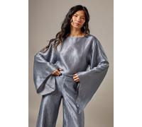 Warehouse Women's Crinkle Satin Waterfall Sleeve Top in Slate Grey | Size: 10 Warehouse Slate Grey 10