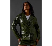 Warehouse Croc Waist Detail Faux Leather Jacket In Green Olive green olive 6