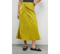 Warehouse Women's Crushed Satin Drape Front Bias Midi Skirt in Chartreuse | Size: 8