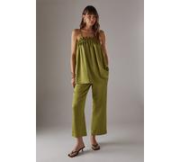 Warehouse Women's Crushed Satin Kickflare Cropped Trousers in Olive | Size: 12 Warehouse Olive 12