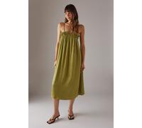 Warehouse Women's Crushed Satin Strappy Midi Dress in Olive | Size: 8 Warehouse Olive 8
