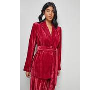 Warehouse Women's Crushed Velvet Tie Waist Blazer Co-ord in Hot Pink | Size: 10