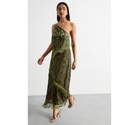 Warehouse Women's Devore Fringe Detail Midi Skirt in Khaki | Size: 16 Warehouse Khaki 16