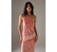 Warehouse Women's Devore One Shoulder Fringe Cami Top in Pink | Size: 12 Warehouse Pink 12
