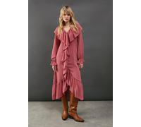 Dobby Chiffon Ruffle High Low Hem Midi Dress Warehouse Rose 10