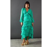 Dobby Chiffon Ruffle Midi Dress Warehouse Green 8