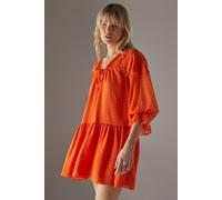 Warehouse Women's Dobby Chiffon Volume Sleeve Smock Mini Dress in Orange | Size: 14 Warehouse Orange 14