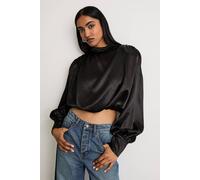 Warehouse Women's Extreme Shoulder Draped Satin Blouse in Black | Size: 8 Warehouse Black 8