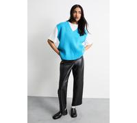 Warehouse Women's Faux Leather Whipstitch Detail Straight Leg Trouser in Black | Size: 6