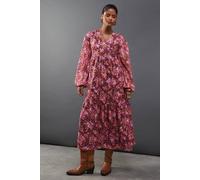 Warehouse Women's Floral Burnout Chiffon Wrap Smock Midi Dress in Pink | Size: 8