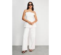 Warehouse Women's Fray Detail Denim Bandeau Top in Ecru | Size: 8