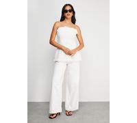 Warehouse Women's Fray Detail Denim Bandeau Top in Ecru | Size: 8 Warehouse Ecru 8