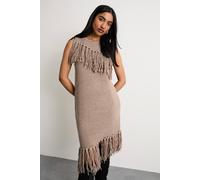 Warehouse Women's Fringe Column Mini Dress in Tan | Size: Small