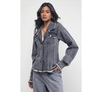 Warehouse Women's Front Fitted Denim Jacket With Frayed Hem in Grey | Size: 8 Warehouse Grey 8