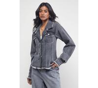 Warehouse Women's Front Fitted Denim Jacket With Frayed Hem in Grey | Size: 8