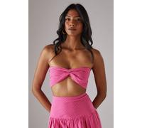 Warehouse Women's Gingham Twist Front Bandeau Top in Pink | Size: 16