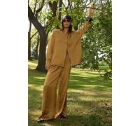 Warehouse Women's Hammered Satin Oversized Shirt in Gold | Size: 8 Warehouse Gold 8