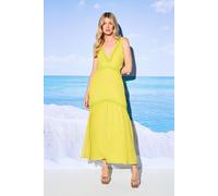 Warehouse Women's HCD Chiffon Fringe Trim Cut Out Maxi Dress in Chartreuse | Size: 10 Warehouse Chartreuse 10