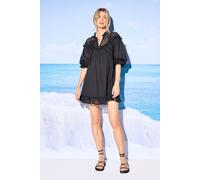 Warehouse Women's HCD Cotton Lace Insert Mini Smock Dress in Black | Size: 10 Warehouse Black 10