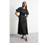 Warehouse Women's Heavy Satin Bow Detail Godet Midi Dress in Black | Size: 8 Warehouse Black 8