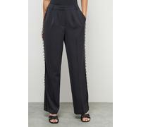 Warehouse Women's Lace Frill Trim Wide Leg Trouser in Black | Size: 10 Warehouse Black 10