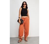 Warehouse Women's Lace Insert Chiffon Cuffed Trousers in Tan | Size: 10 Warehouse Tan 10