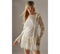Warehouse Women's Lace Ruffle Insert Mini Dress in Cream | Size: 14 Warehouse Cream 14