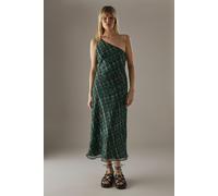 Warehouse Women's Metallic Chiffon One Shoulder Bias Midi Dress in Green | Size: 14 Warehouse Green 14