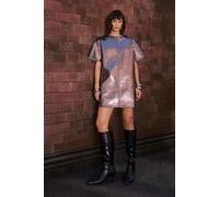 Warehouse Women's Metallic Faux Reptile Leather T-Shirt Mini Dress in Chocolate | Size: 8 Warehouse Chocolate 8