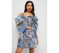 Warehouse Women's Metallic Jacquard Dramatic Sleeves Mini Dress in Blue | Size: 8 Warehouse Blue 8