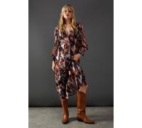 Warehouse Women's Metallic Jacquard Plunge Neck Button Through Midi Dress in Animal | Size: 10 Warehouse Animal 10