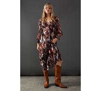 Warehouse Women's Metallic Jacquard Plunge Neck Button Through Midi Dress in Animal | Size: 8 Warehouse Animal 8