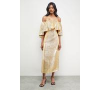 Metallic Jacquard Volume Bardot Midi Dress Oasis Gold 8