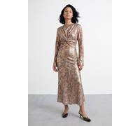Warehouse Women's Metallic Twist Front Cut Out Bias Cut Midi Dress in Brown | Size: 12 Warehouse Brown 12