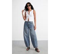 Warehouse Women's Mid Wash Barrel Jeans in Mid Blue | Size: 18