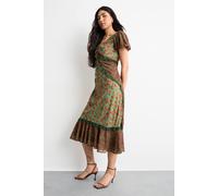 Warehouse Women's Mixed Floral Georgette Lace Insert Tendril Hem Midi Tea Dress | Size: 8