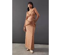 Warehouse Women's Mixed Lace Sweetheart Neck Maxi Dress in Taupe | Size: 8