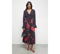 Warehouse Women's Mixed Print Chiffon Tie Detail Midi Tea Dress in Floral | Size: 10