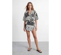 Warehouse Women's Mono Scarf Print Button Through Blouse | Size: 8 Warehouse Mono 8