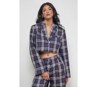 Warehouse Women's Navy Check Cropped Blazer Co-ord | Size: 12 Warehouse Navy 12