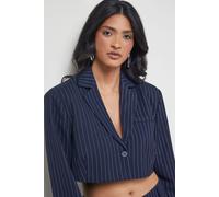 Warehouse Women's Navy Pinstripe Cropped Blazer Co-ord | Size: 10 Warehouse Navy 10