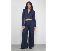 Warehouse Women's Navy Pinstripe Wide Leg Trouser Co-ord | Size: 12 Warehouse Navy 12