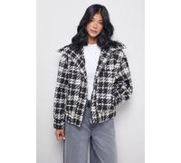 Warehouse Women's Oversized Check Chunky Rib Bomber in Mono | Size: 12 Warehouse Mono 12
