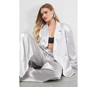 Warehouse Women's Oversized High Shine Satin Blazer Co-ord in Silver | Size: 8 Warehouse Silver 8