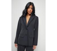 Warehouse Women's Oversized Lace Frill Trim Single Breasted Blazer in Black | Size: 10 Warehouse Black 10