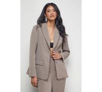Warehouse Women's Oversized Lace Frill Trim Single Breasted Blazer in Mocha | Size: 14 Warehouse Mocha 14