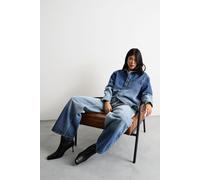 Warehouse Women's Oversized Ombre Denim Shirt Co-ord in Mid Blue | Size: 10 Warehouse Mid Blue 10